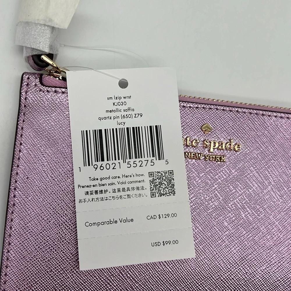 Kate Spade Lucy Metallic Small L-zip Wristlet Quartz Pink